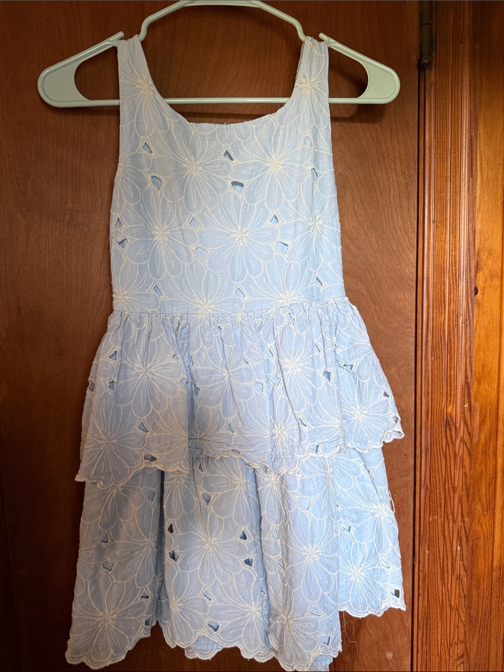 Rare Editions Light Blue Floral Eyelet Tiered Dress